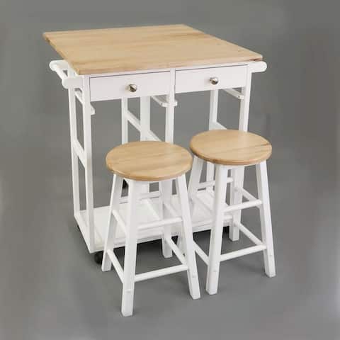 Wooden Breakfast Cart with Drop-Leaf Table, American Maple Top