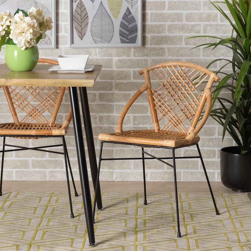 Pro Modern Bohemian Natural Rattan and Metal Dining Chair Set(2PC)