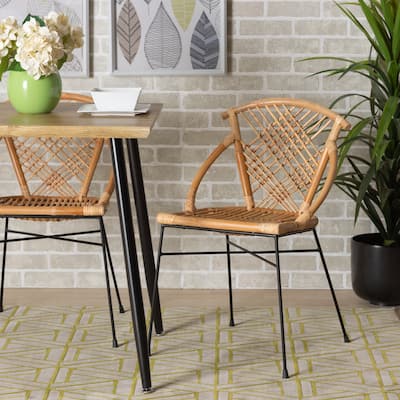 Pro Modern Bohemian Natural Rattan and Metal Dining Chair Set(2PC)