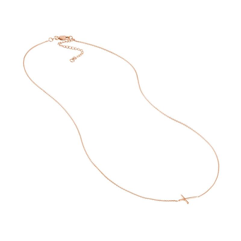 Curata 14k Yellow, Rose or White Gold Side ways Mini Cross Adjustable Necklace, 18"