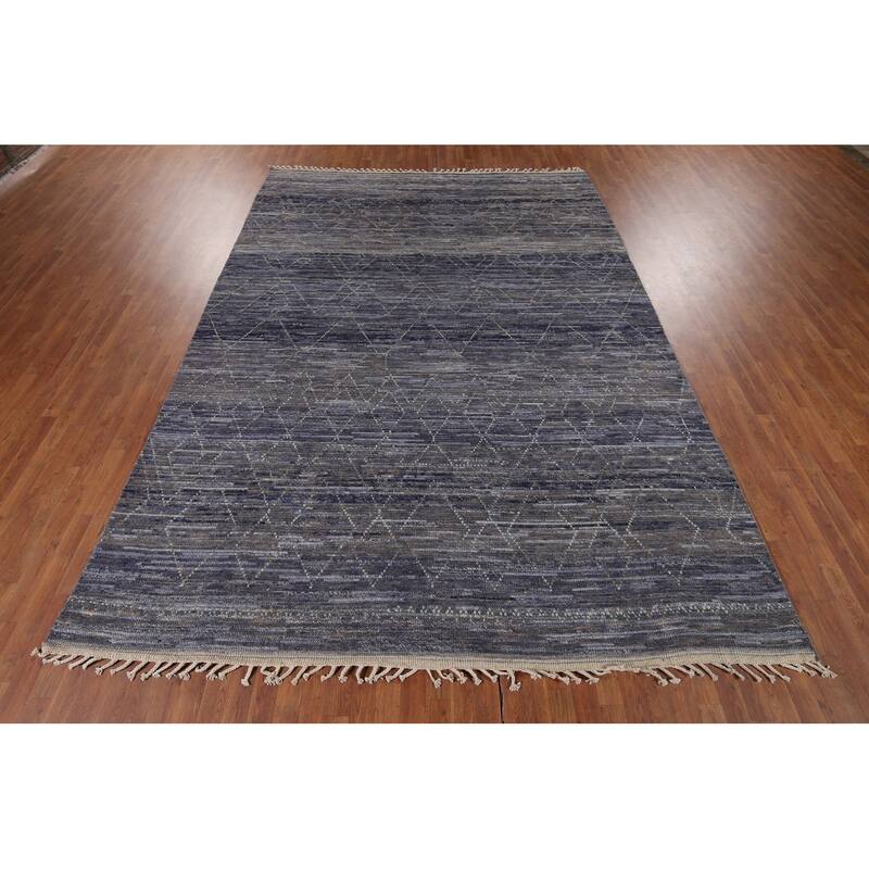 Blue Trellis Moroccan Area Rug Hand-Knotted Wool Carpet - 9'0"x 12'10"
