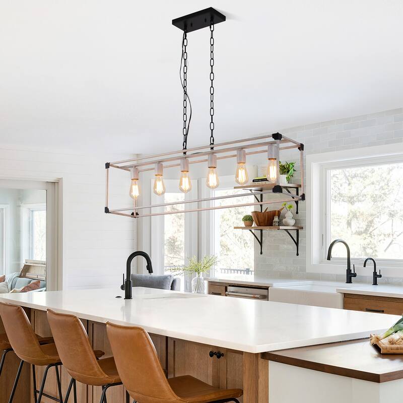 Ezra Farmhouse 41.3 in. Linear 6-Light Chandelier for Kitchen, Dining Room