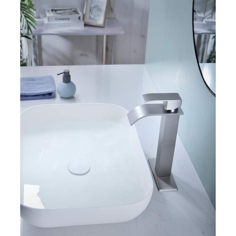 Modern Single Handle Sink Vanity Bathroom Faucet with Waterfall Spout, Anti Corrosion, Anti Rust, Easy Clean