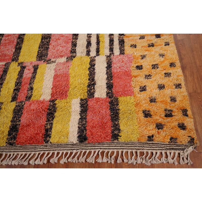 Plush Moroccan Oriental Area Rug Hand-Knotted Geometric Wool Carpet - 8'11" x 12'9"
