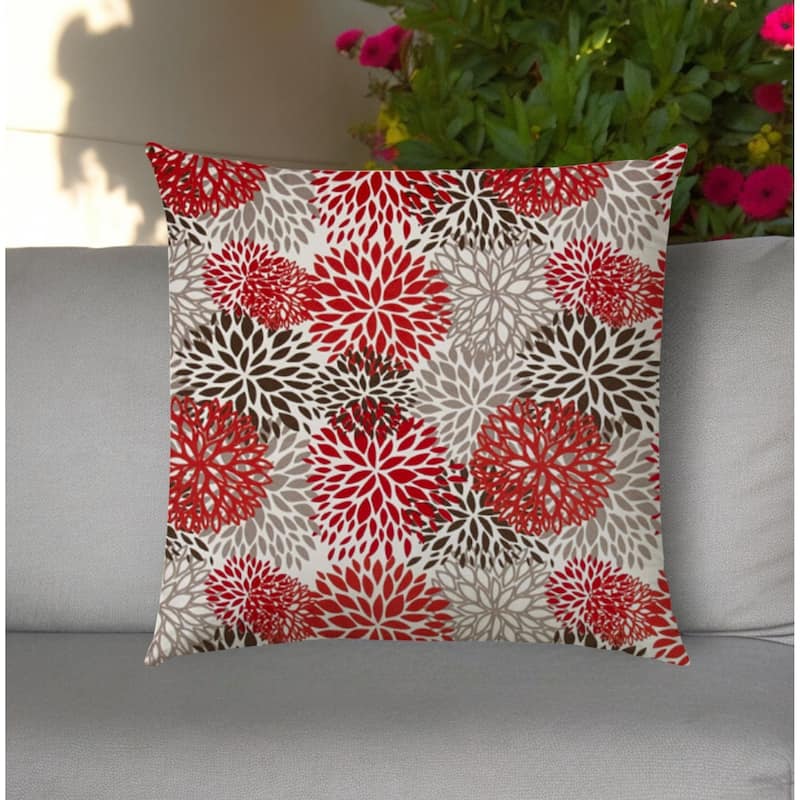20" Brown and Red Floral Indoor Outdoor Throw Pillow Cover - Brown and Red