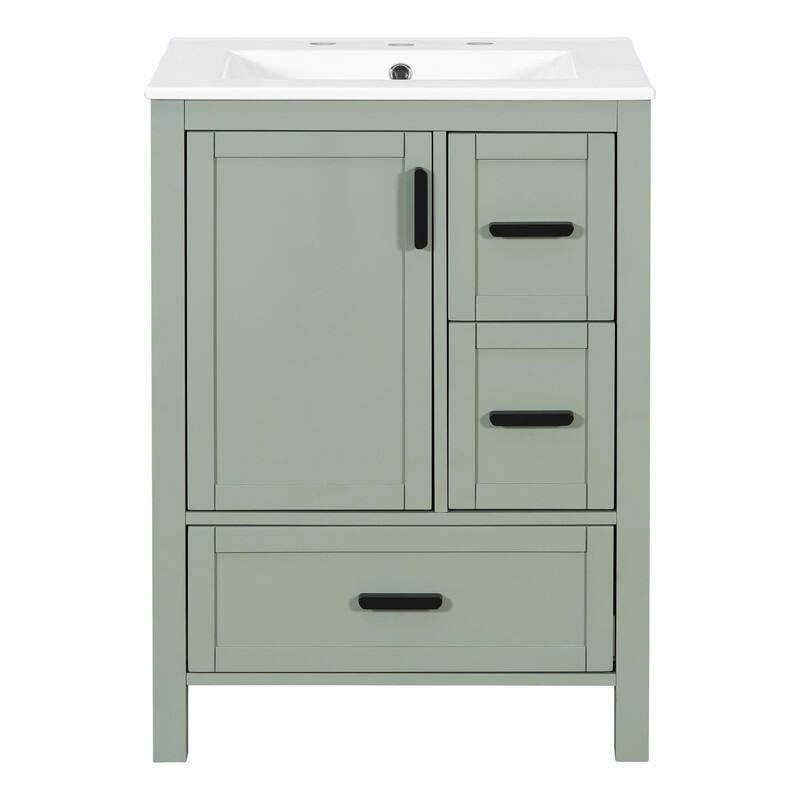 24" Modern Bathroom Vanity with Ceramic Sink, Soft-Close Door, Double-Layer Door Shelf & 3 Drawers