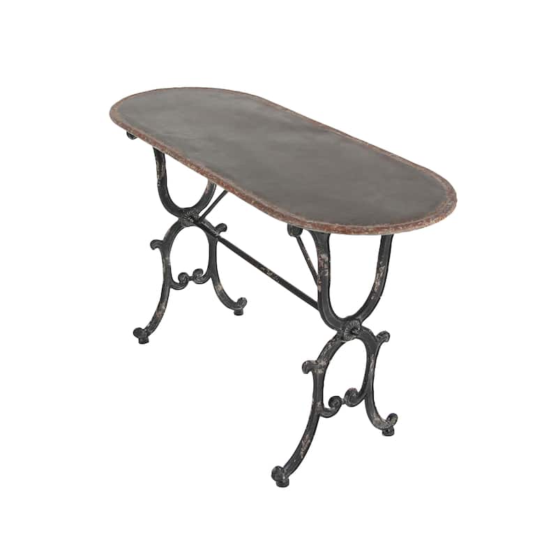 Metal Scroll Oval Console Table with Distressed Accents - Gray - Roche River Decor - 18"W x 45"L x 29"H