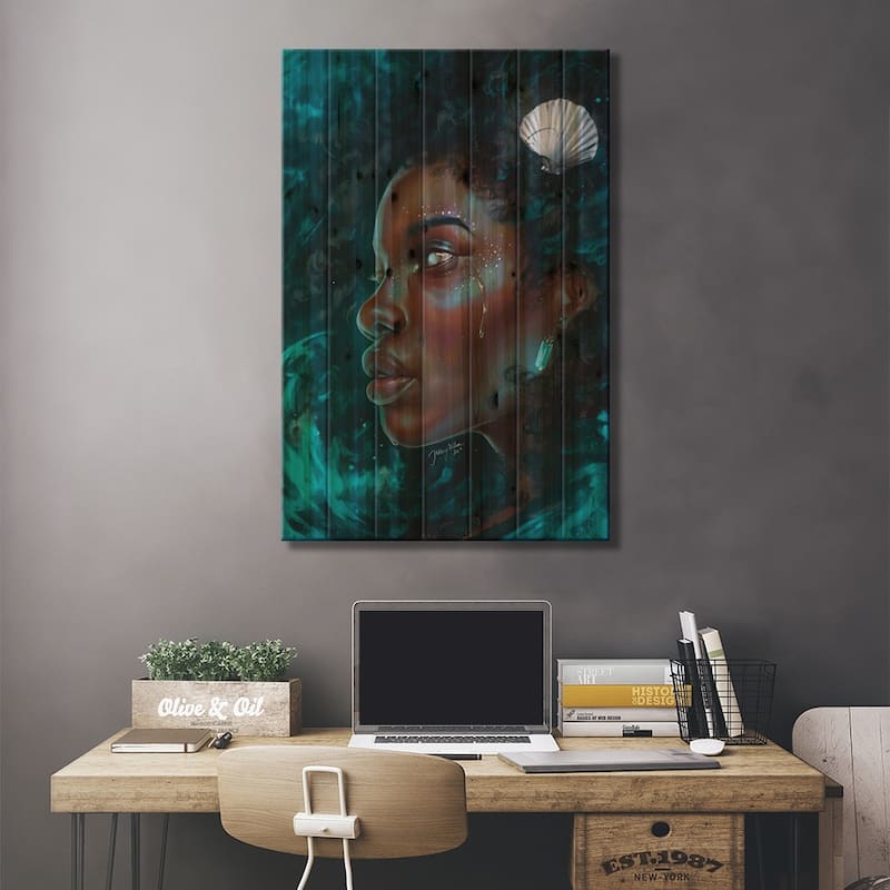 Sea Storm Print On Wood by Hillary D Wilson - Multi-Color