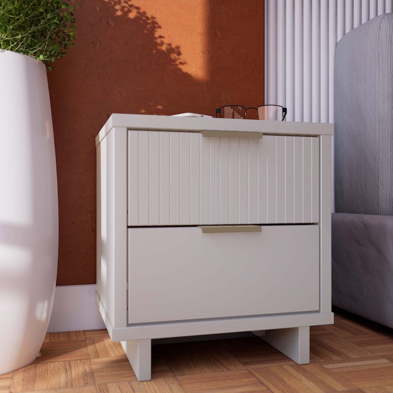 White 2-Drawer Nightstand with Gold Handles, Modern Design