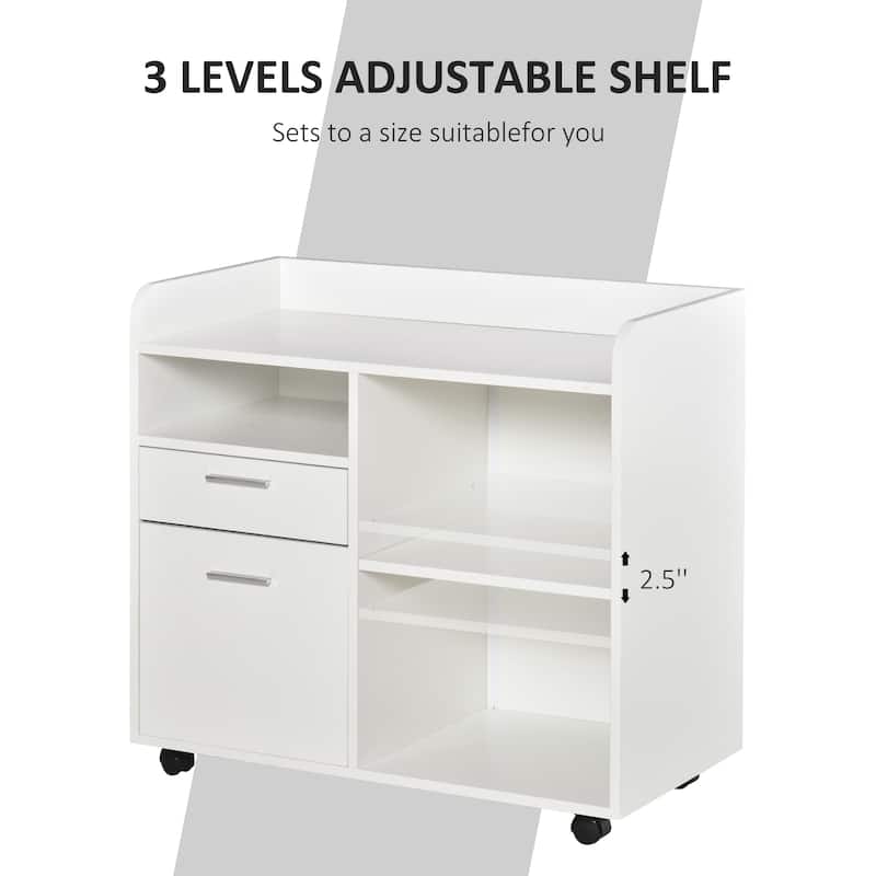 Vinsetto Printer Stand with 2 Drawers, Adjustable Shelves and Wheels for Home Office