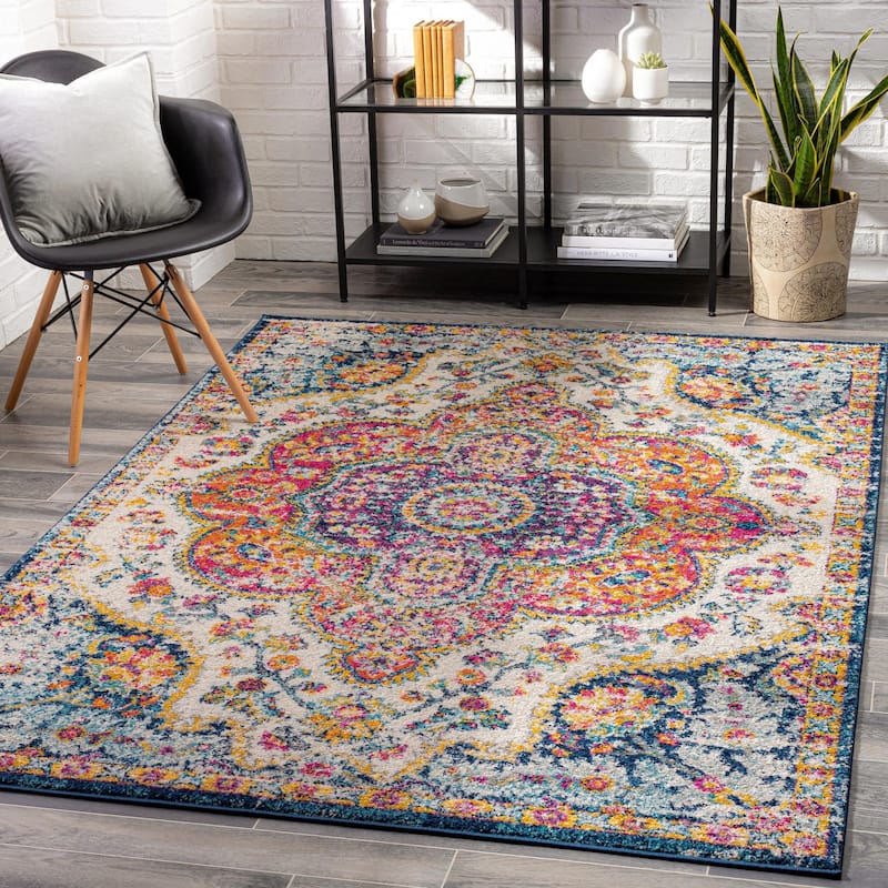 Livabliss Elaziz Updated Traditional Medallion Area Rug - Pink/Blue - 5' 3" x 7' 7"