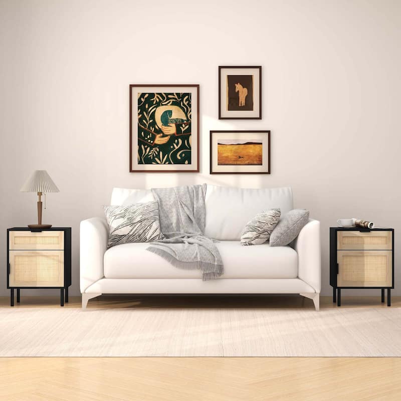 Costway Rattan Nightstand Set of 2 Mid Century Modern End Table with - See Details