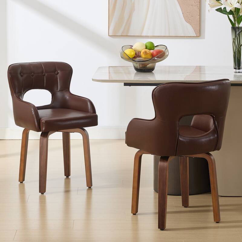 Bentwood Swivel Dining Chairs Set of 2/4/6, Faux Leather Upholstered Chairs Kitchen Chairs