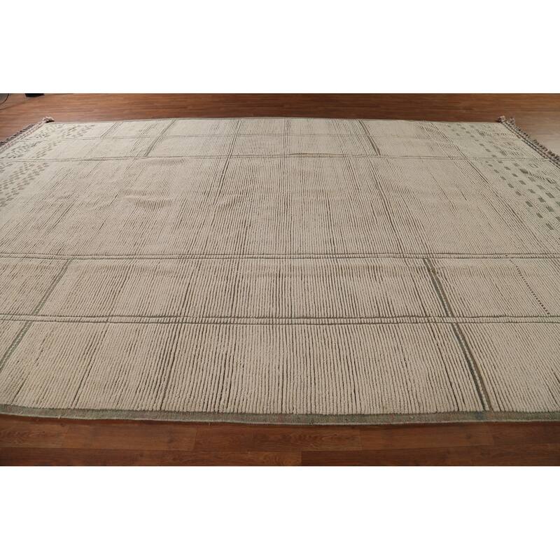 Modern Moroccan Large Area Rug Handmade Beige Wool Carpet - 9'11"x 15'9"