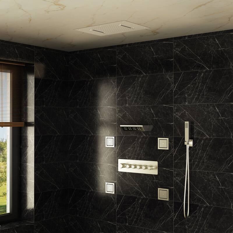 5-Spray Thermostatic Shower System, Luxury Anti-Scald 16 in. Fixed and Handheld Shower Head with Body Jets, Valve Included