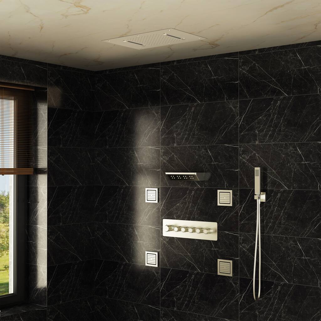 5-Spray Thermostatic Shower System, Luxury Anti-Scald 16 in. Fixed and Handheld Shower Head with Body Jets, Valve Included