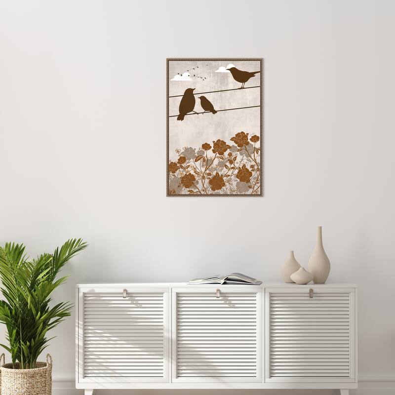 3 Birds Brown by Jemma Morris Framed Canvas Wall Art