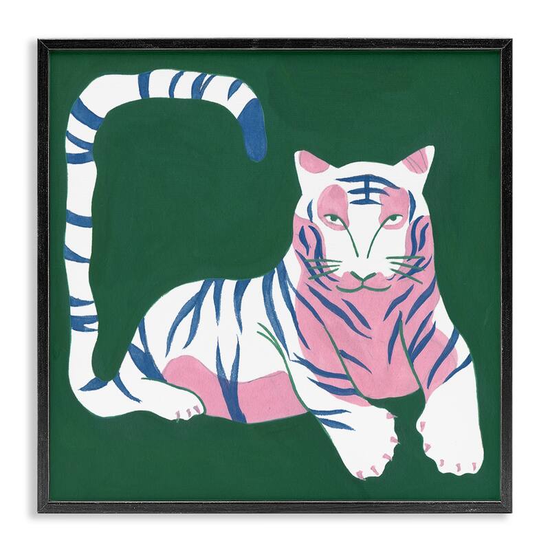 Stupell Modern Tiger with Curved Tail Framed Giclee Art Design By Melissa Wang - 24 x 24 - Black