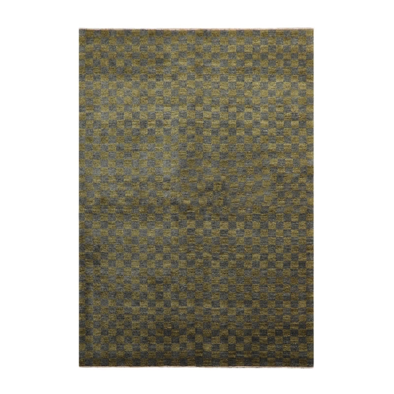 Hand Knotted Green, Slate Tibetan 100% Wool Modern Oriental Area Rug - 4' 11'' x 7' 2''