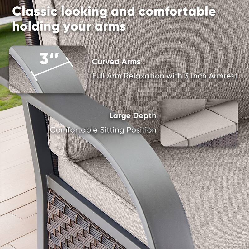 Pocassy Outdoor Furniture Sofa Patio Chairs with Ottoman