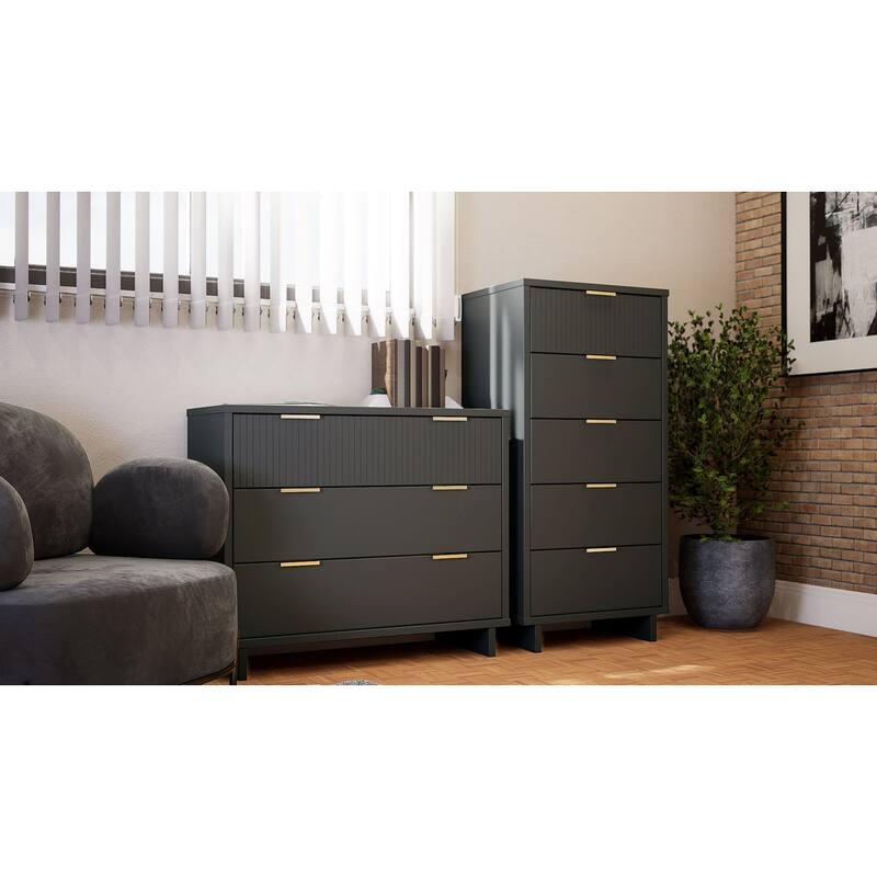 Manhattan Comfort 2-Piece Granville Modern Solid Wood Tall Narrow and Standard Dresser Set
