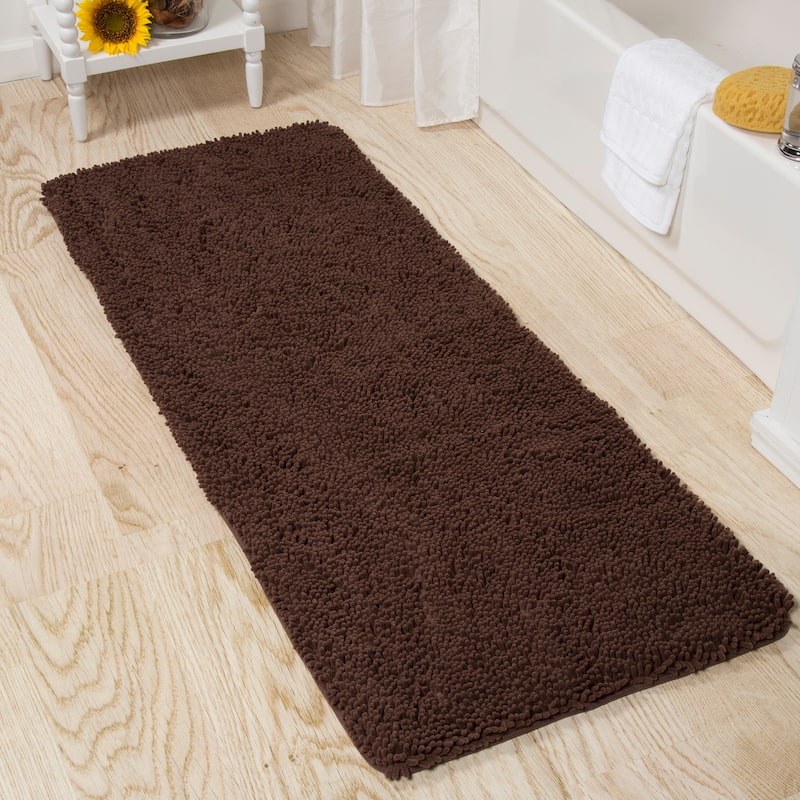58x24-Inch Bathroom Runner with Non-Slip Backing - Absorbent High-Pile Chenille Memory Foam Bathroom Rug by Windsor Home - Chocolate