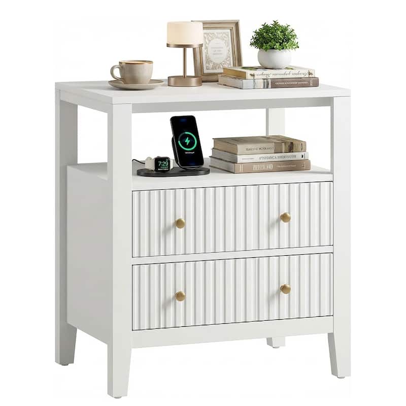 Fluted Nightstand with Charging Station