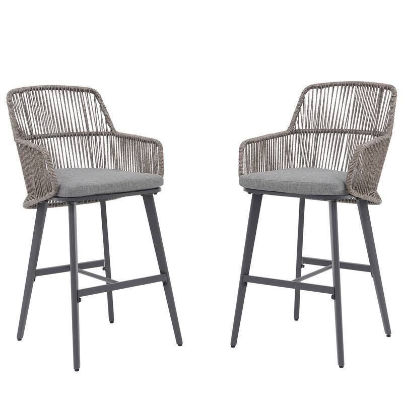 Outdoor 2-Piece Arm Barstool Chairs with Cushions