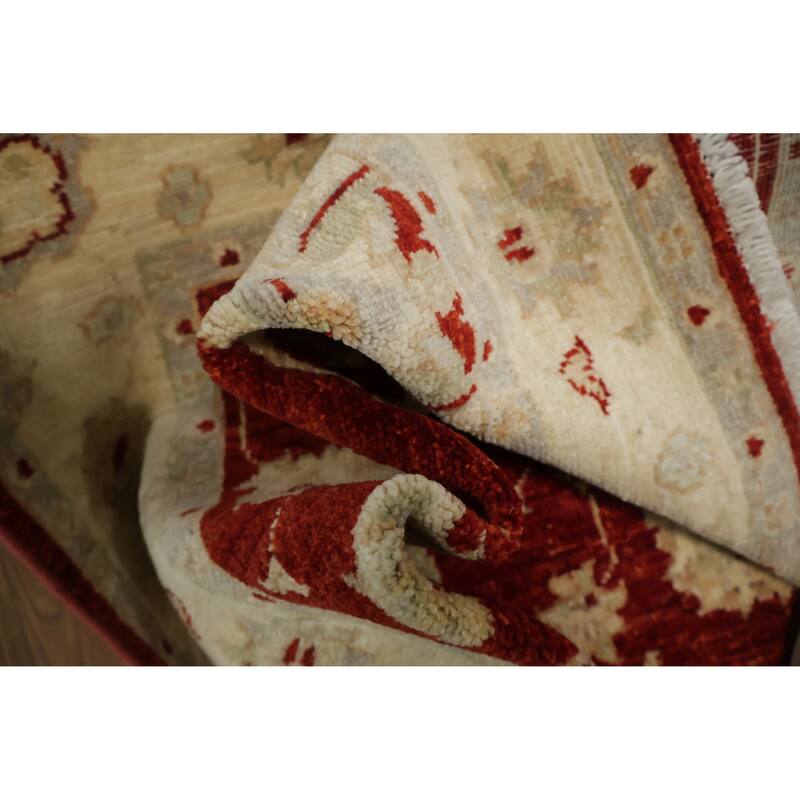 Hand Knotted Oriental 100% Wool Carpet Traditional Floral Red Peshawar Runner Rug - 9' 9'' X 2' 9''