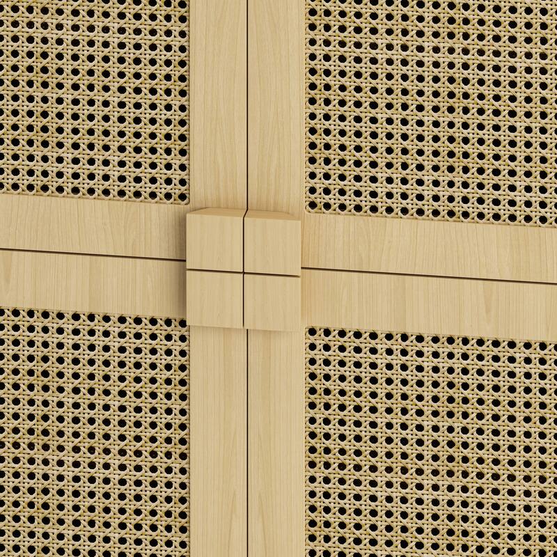 Modern Storage Cabinet with Adjustable Shelves and Four Rattan Mesh Decorative Doors
