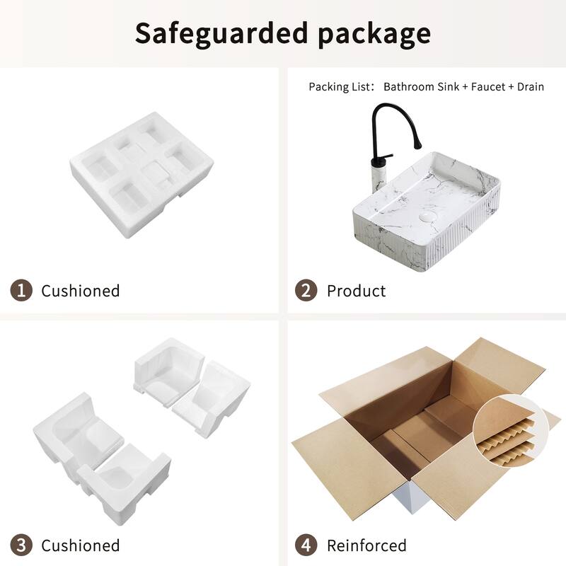 GDFStudio - Vincent Artistic Marble-Pattern Vessel Bathroom Sink with Ceramic Basin and Countertop Vanity Design