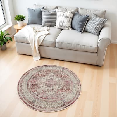 HomeRootsFloral Transitional Round Area Rug - 48' X '48' X '0.5