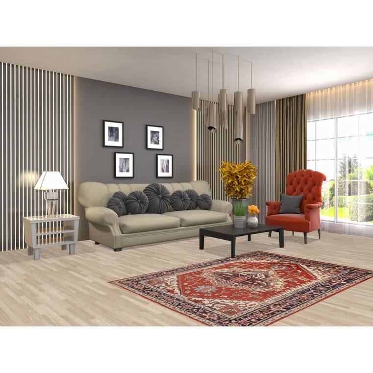 Orange Heriz Serapi Oriental Accent Rug Handmade Wool Carpet - 4'0" X 5'11"