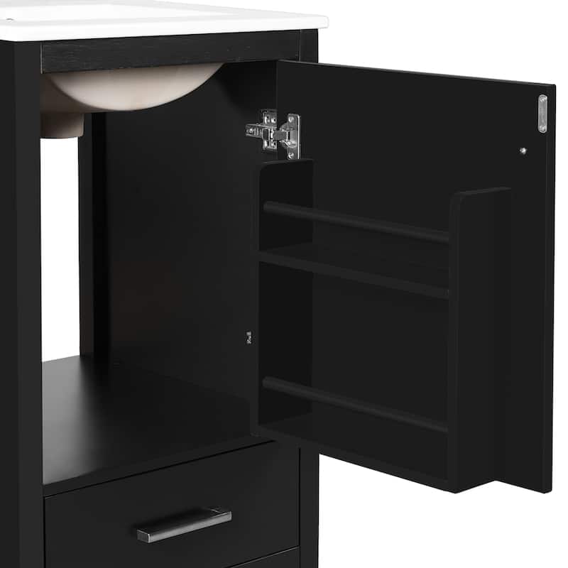 Roomfitters 20" Modern Bathroom Vanity with Ceramic Sink, Soft-Close Drawer and Door, Divider Drawer, Storage Rack