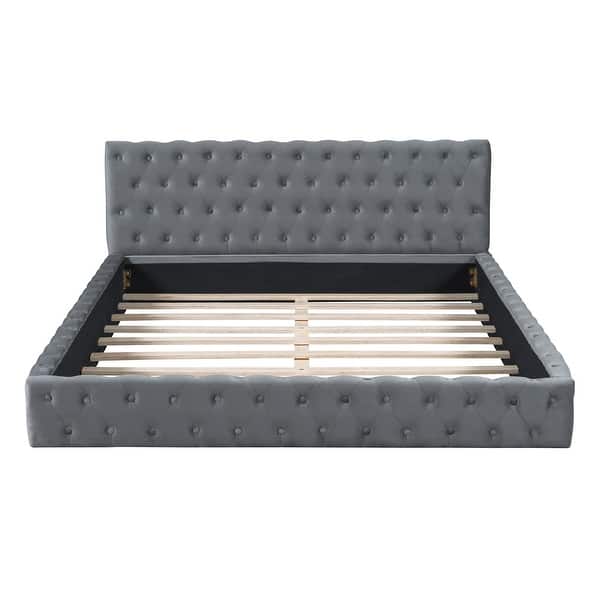 slide 2 of 24, Velvet Queen Platform Bed with Diamond Grid Detail Gray - Full