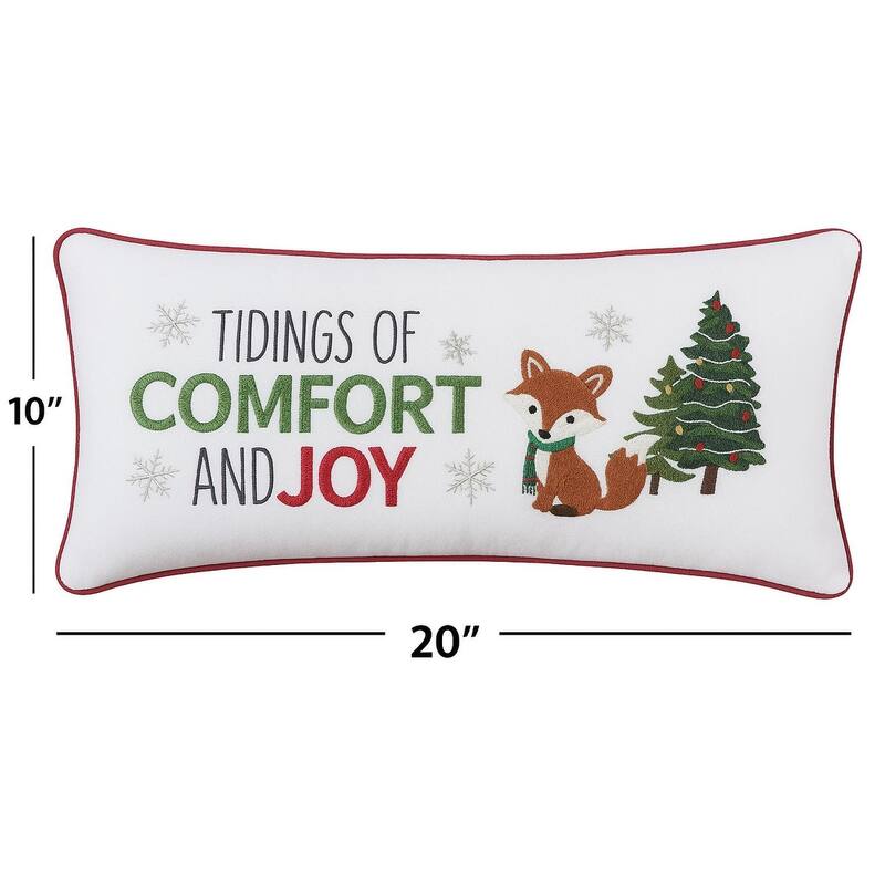 Woodland Fox Pine Trees "Comfort & Joy" Accent Pillow, 10" x 20"