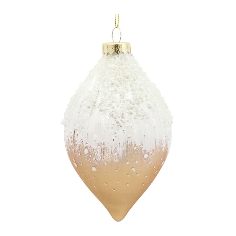6ct Gold and White Ball Onion and Drop Glass Christmas Ornaments 5.75"