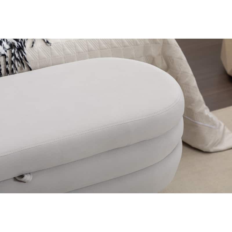 Featured Velvet Upholstered Footrest End of Bed Bench, Storage Stool Indoor Stool Casual Stool with Flipping Lid