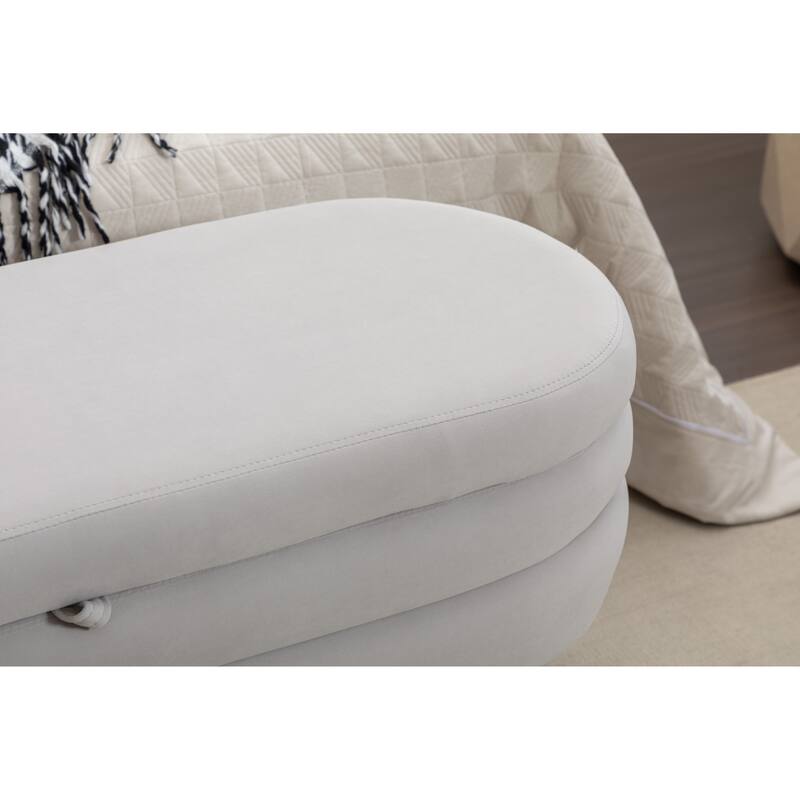 Storage Ottoman Bench with Wood Legs, 44.88" Upholstered Velvet Storage Bench for End of Bed Oval Storage Ottoman