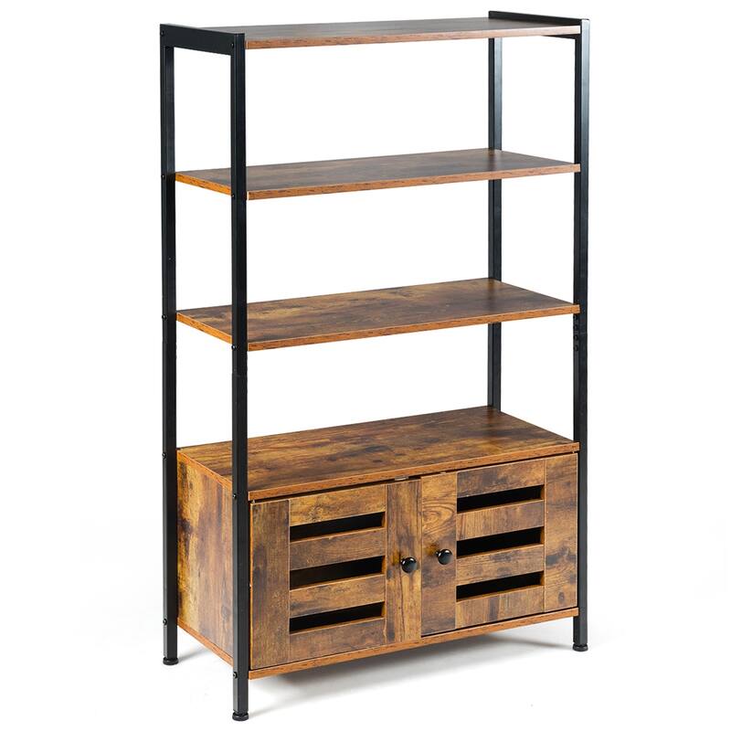 Costway Industrial Storage Cabinet Bookshelf Bookcase Bathroom Floor - See Details - brown, black - See Details