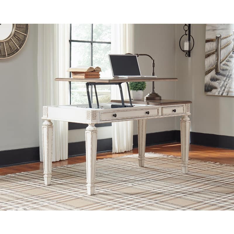 Realyn White/Brown Home Office Lift Top Desk