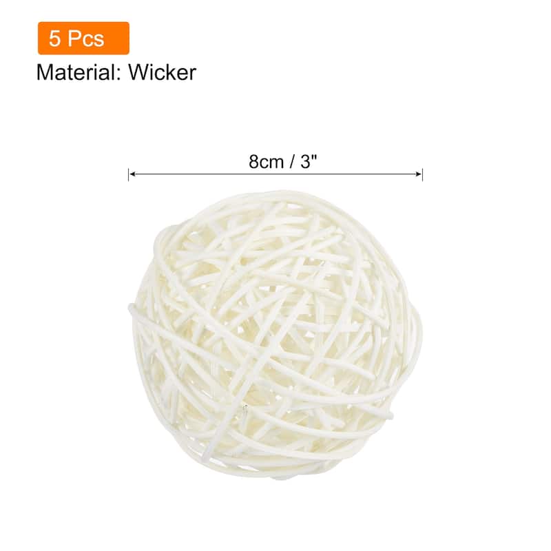 Wicker Rattan Balls 3 Inch Rattan Decorative Balls Vase Fillers - White - 5 Pcs