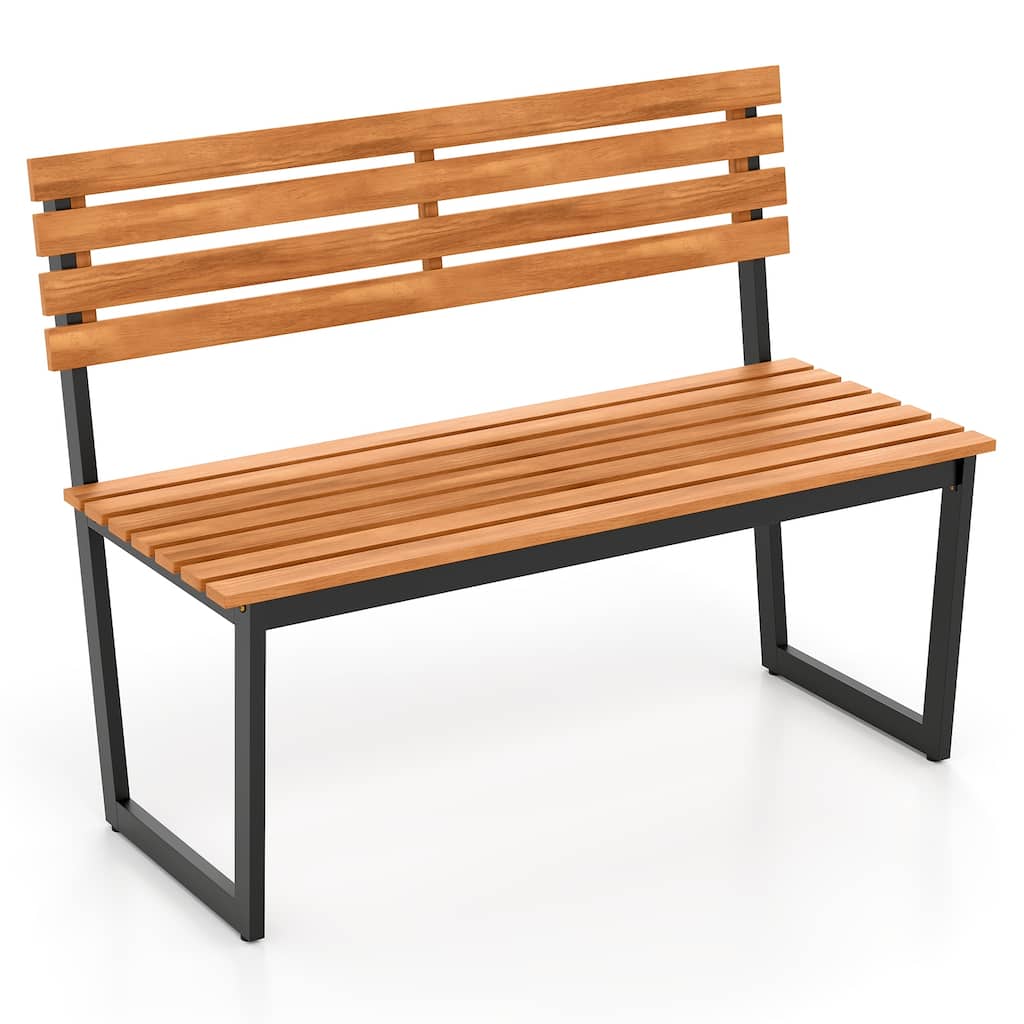 Gymax Outdoor Bench Acacia Wood Patio Loveseat w/ Backrest & Heavy