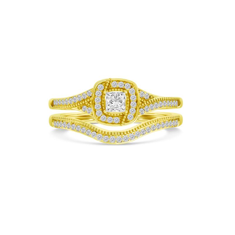 1/3ct TDW Diamond Halo Bridal Set in 10K Gold for Women