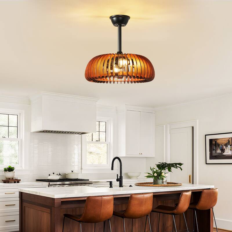 20" Ceiling Fan with Lantern for Kitchen, Farmhouse, Bedroom Ceiling Lights (6 Speeds, 1/2/4 Hour Timer) - Walnut