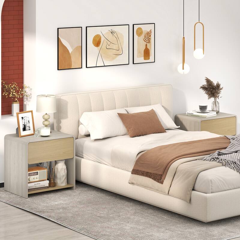 Gymax 2 PCS Modern Style Nightstand 2-Tier Sofa Side Bedside Table w/