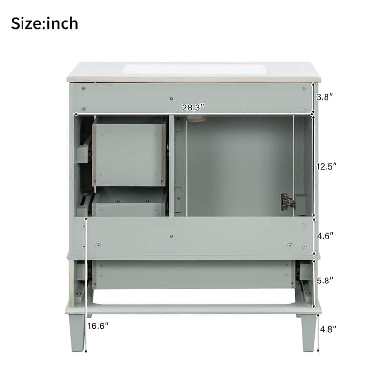 30" Bathroom Vanity ,Bathroom Cabinet with Sink Combo Set,Bathroom Storage Cabinet with a Soft Closing Door and 3 Drawers(Green)