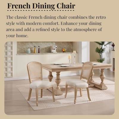 Rattan Dining Chairs Set of 2, Kitchen Side Chairs with Fan Shaped Back, Upholstered Dining Chair with Solid Wood Legs