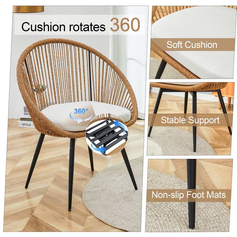 Roomfitters 3-Pcs Outdoor Furniture Set with Rattan Swivel Chairs and Round Coffee Table, Patio Seating, Natural