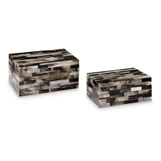Foer Decorative Storage Box Set of 2, Black Brown Cream Mosaic Pattern